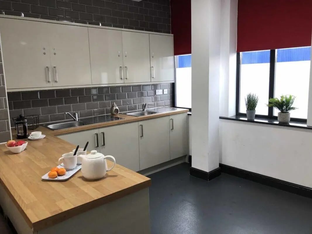 Kitchen counters cabinets sink appliances coffee kitchen at Mandale Terrace in Stockton-On-Tees Student Accommodation