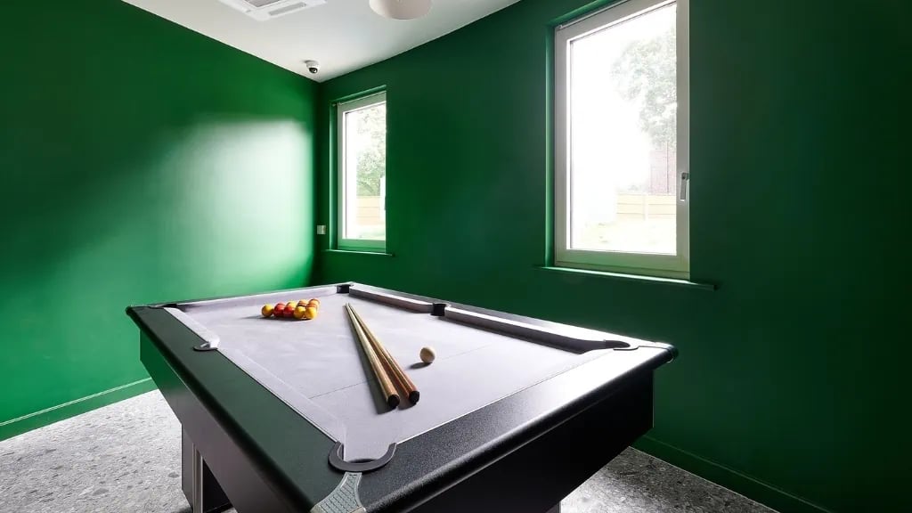 Pool table with balls and cues in recreation room at The Helix in London Student Accommodation