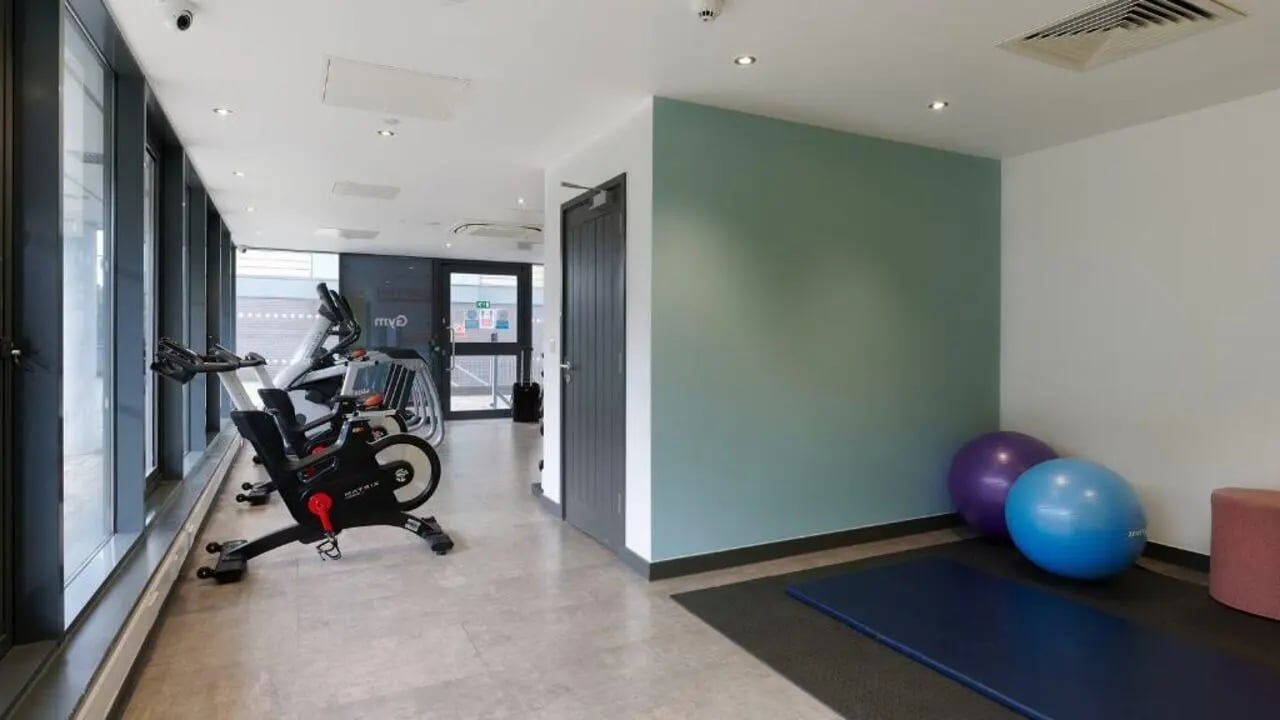 Exercise bikes exercise balls yoga mat gym at Heantun Point in Wolverhampton Student Accommodation