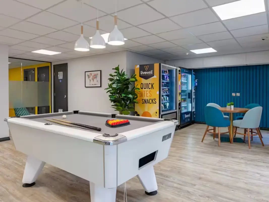 Pool table vending machines small table living room at Foundry Court in Preston Student Accommodation