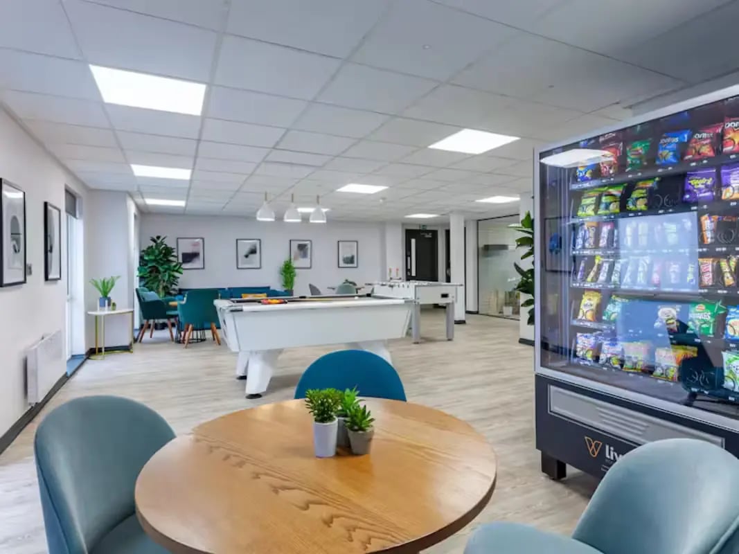 Vending machine pool table and foosball table common area at Foundry Court in Preston Student Accommodation