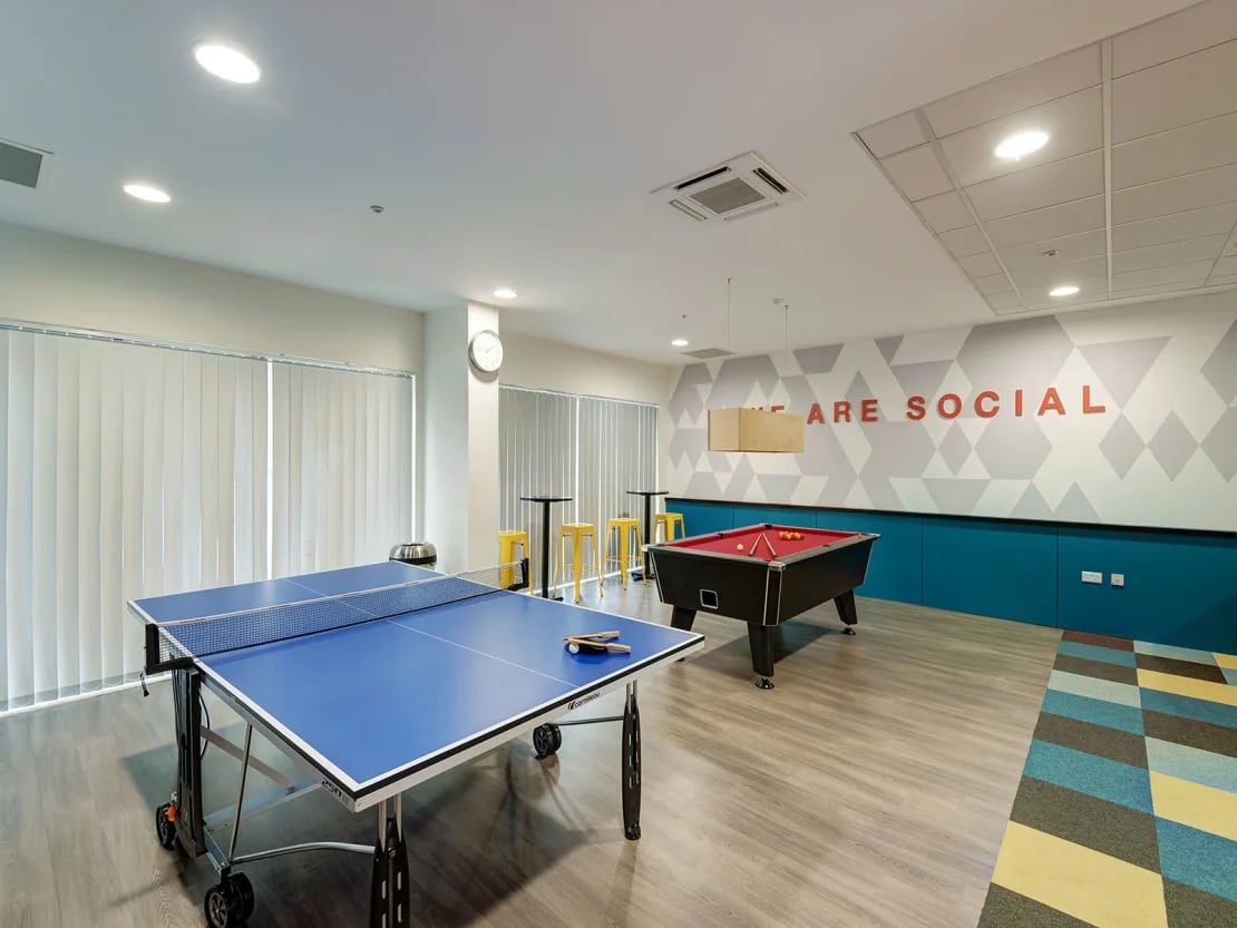 Ping pong table and pool table Social area at New Bridewell in Bristol Student Accommodation