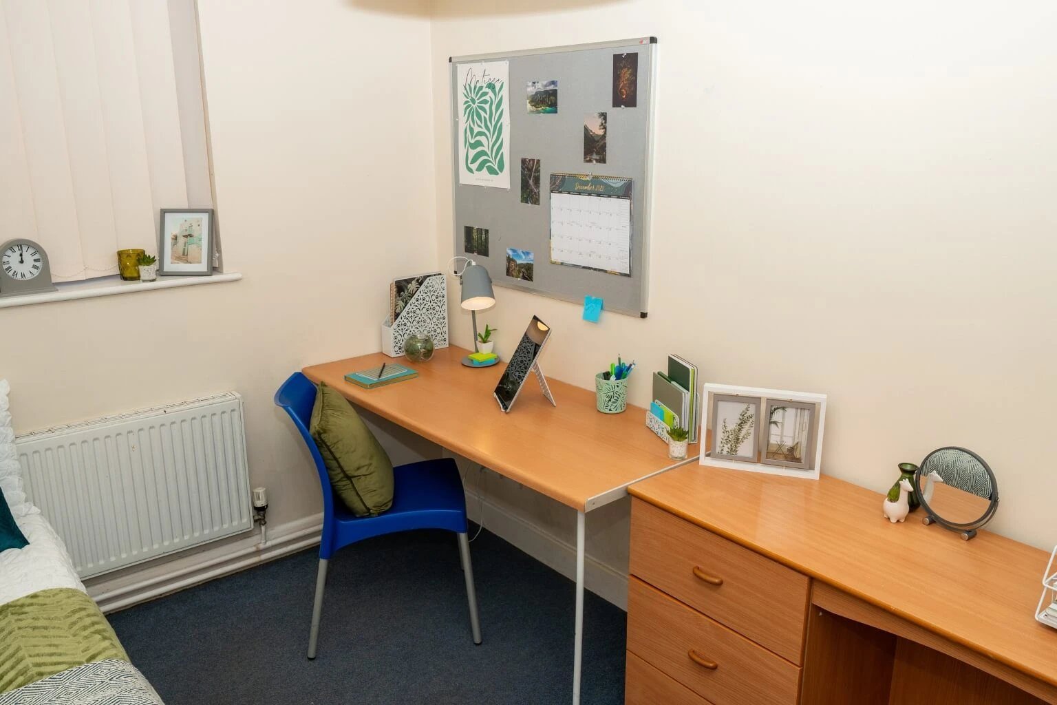 Desk with tablet and chair study area at Grange Court & The Ridings in Ormskirk Student Accommodation