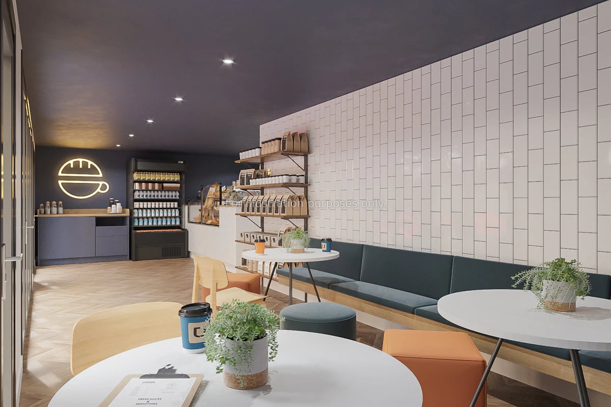 Coffee shop with seating and retail area cafe at The Leather Works in Leeds Student Accommodation
