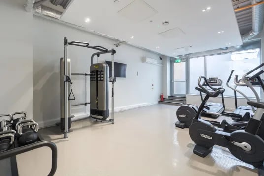 Gym equipment with treadmills and weights gym at Livin Cardiff in Cardiff Student Accommodation