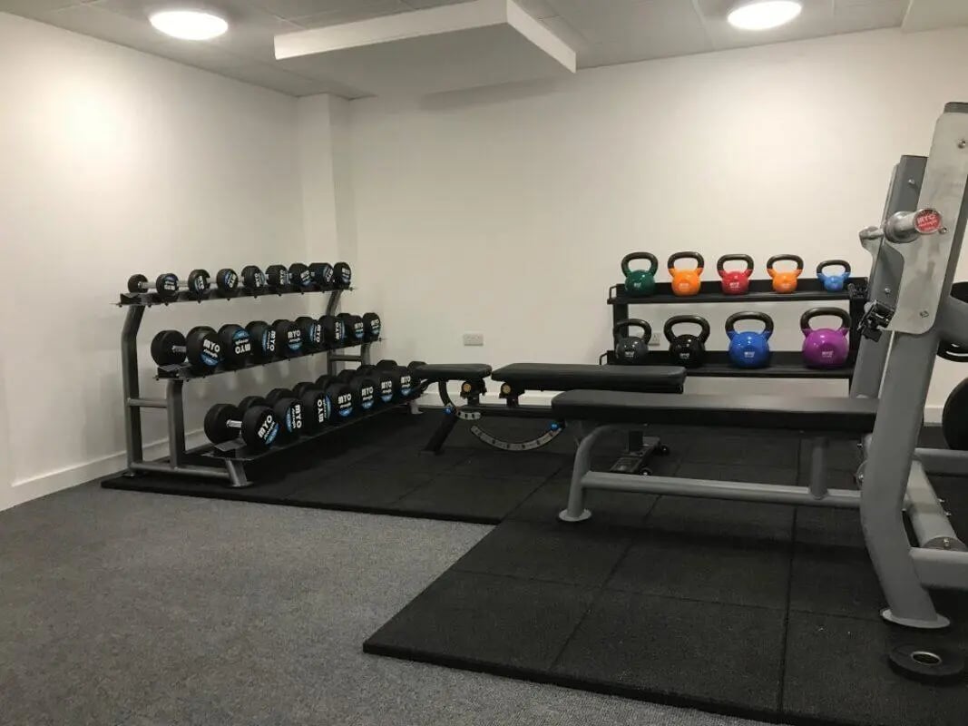 Dumbbells kettlebells benches gym equipment gym at Q Studios in Stoke-On-Trent Student Accommodation