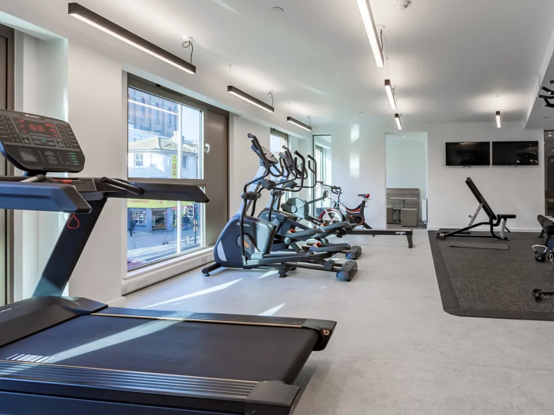 Treadmill ellipticals stationary bike weight bench gym at Pavilion Point in Brighton Student Accommodation
