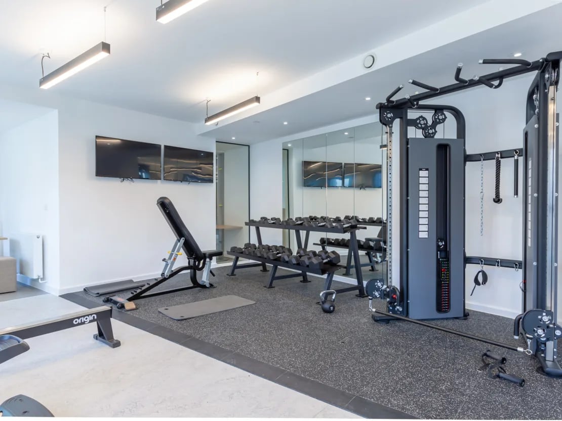 Weight bench dumbbells cable machine gym at Pavilion Point in Brighton Student Accommodation