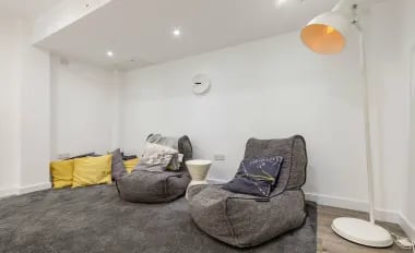 Beanbag chairs and floor lamp communal area at Glendower House in Cardiff Student Accommodation