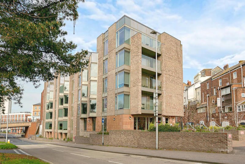 Modern student accommodation building with large windows exterior at West Gate in Exeter Student Accommodation