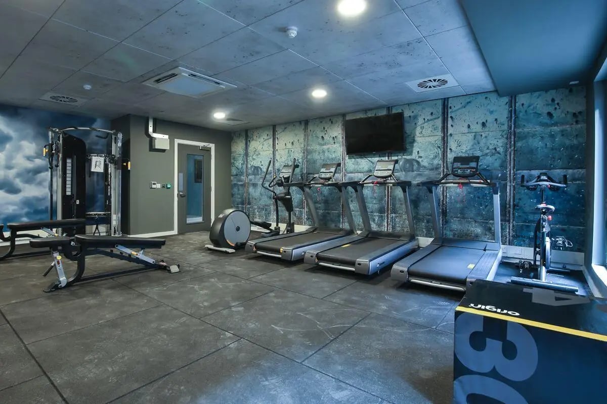Treadmills elliptical weight bench and gym equipment Gym at King's Stables Road in Edinburgh Student Accommodation