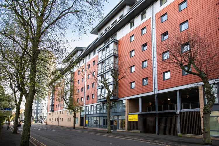 Orange brick student accommodation building Liberty Park exterior at Liberty Park in Leicester Student Accommodation