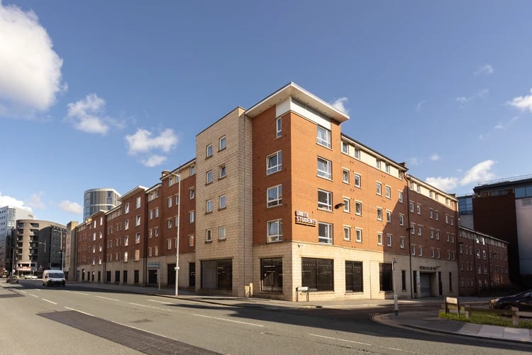 Modern student building with brick and stone facade exterior at Moorfield in Liverpool Student Accommodation