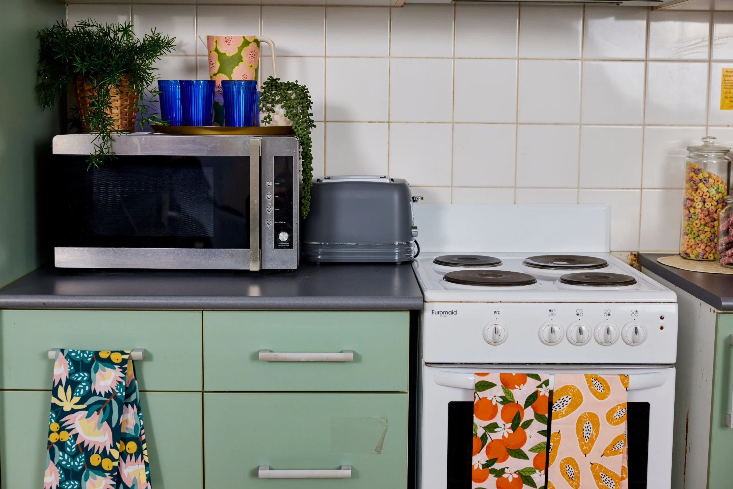 Microwave toaster stove cabinets kitchen at Mountain x Scape in Sydney Student Accommodation