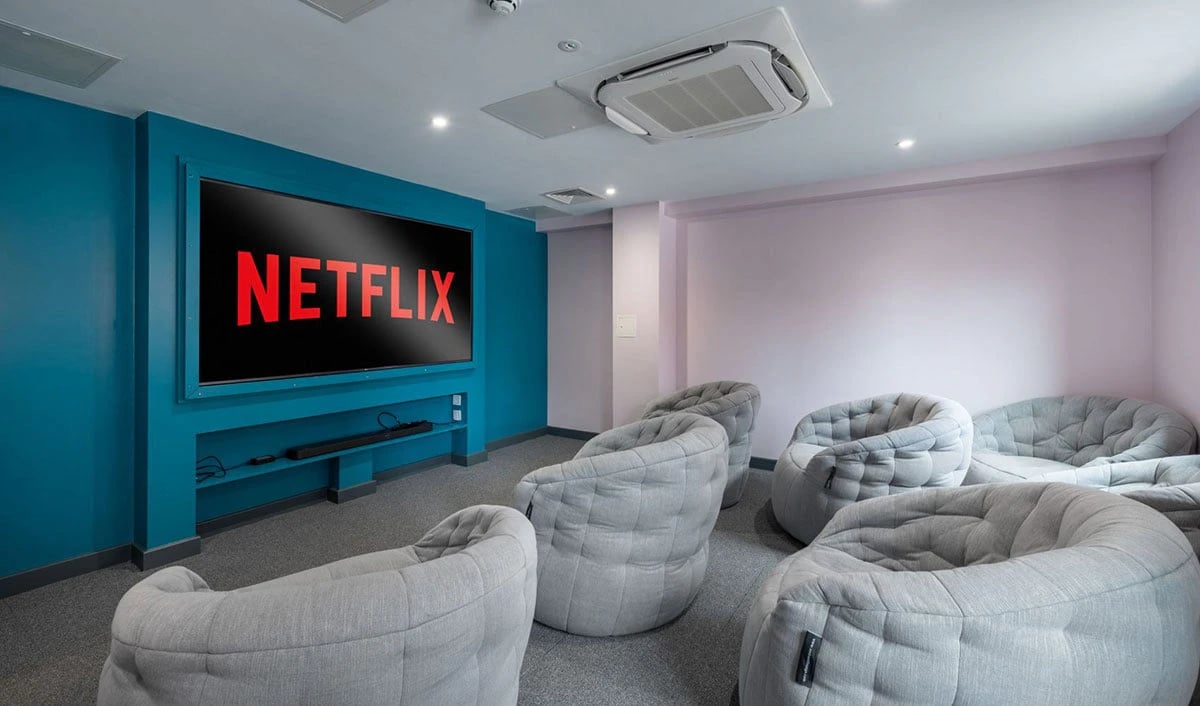 Netflix screen beanbag chairs communal area at Red Queen - Coventry in Coventry Student Accommodation