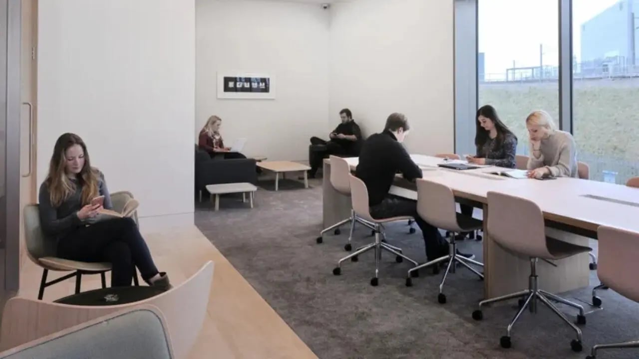 Students work study and relax in common area at Victoria Hall Kings Cross in London Student Accommodation