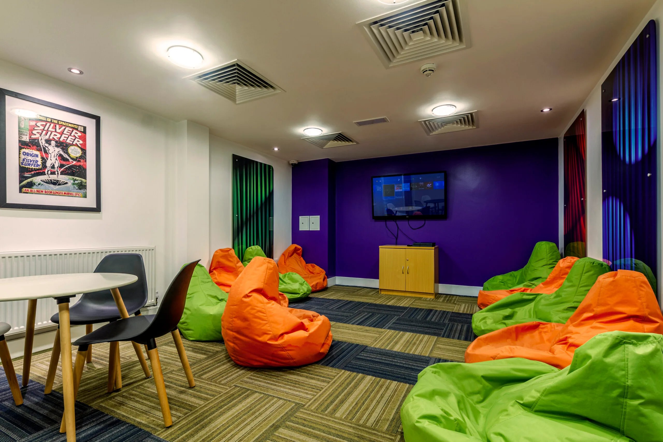 Beanbags and TV arranged in a communal room at Kaplan Living Glasgow - Argyle Street in Glasgow Student Accommodation