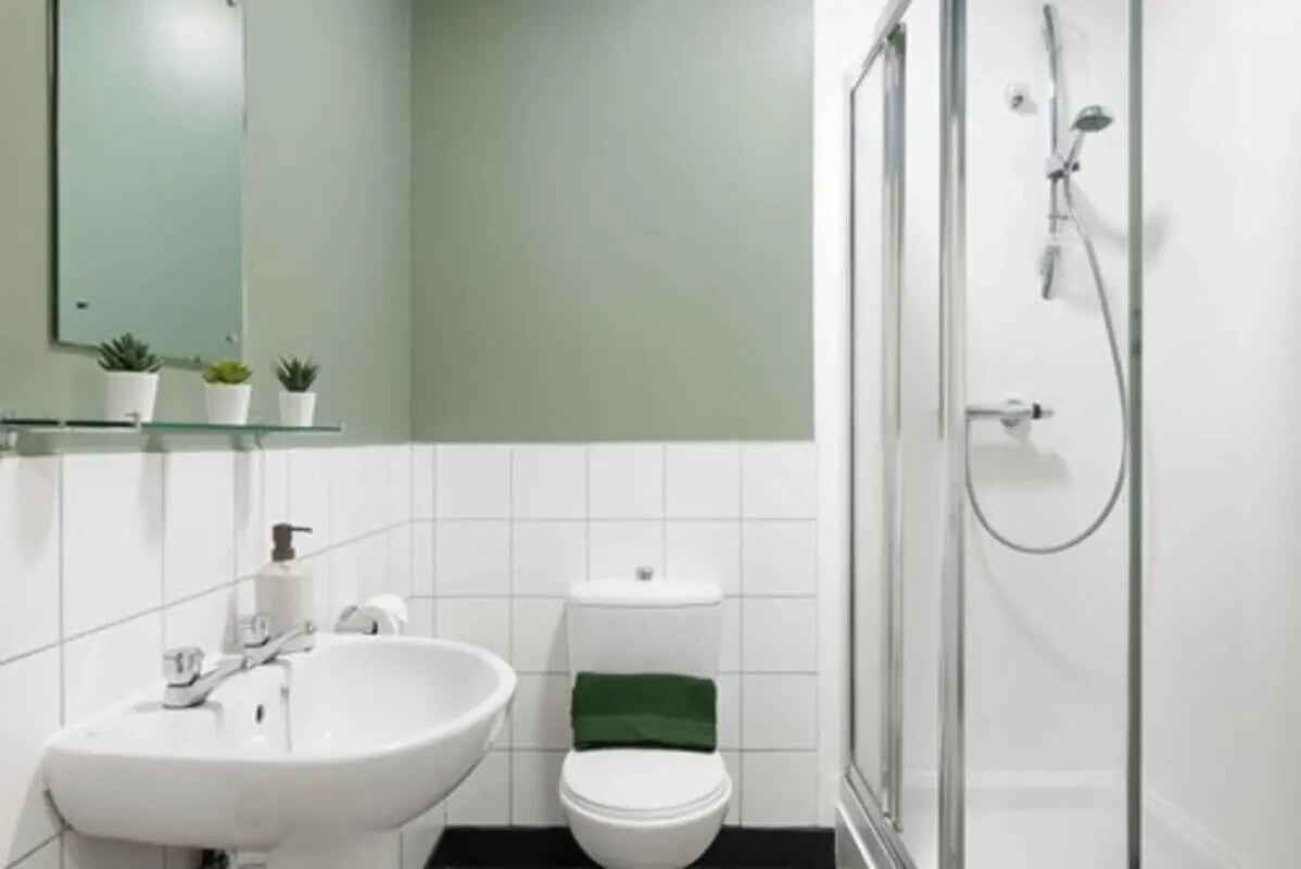 Sink toilet shower mirror plants bathroom at Culver House in Bristol Student Accommodation