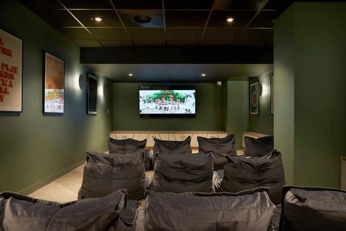 Beanbag chairs and screen in a playing area at Culver House in Bristol Student Accommodation