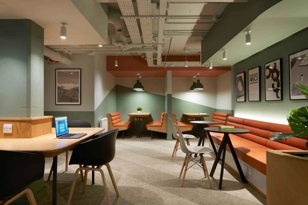 Study area with laptop and seating study area at Culver House in Bristol Student Accommodation