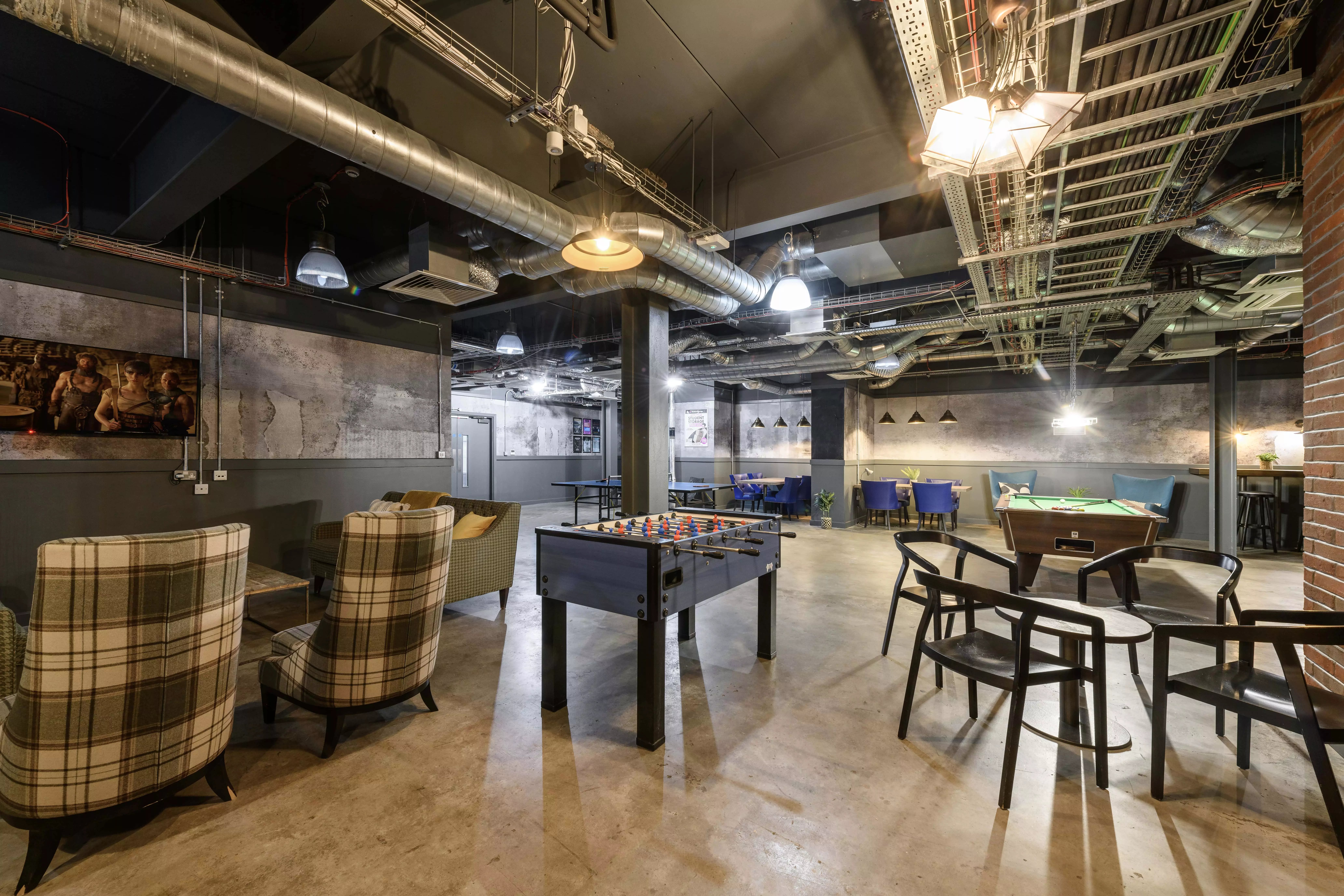 Foosball table pool table seating lounge area at Hope Street in Liverpool Student Accommodation