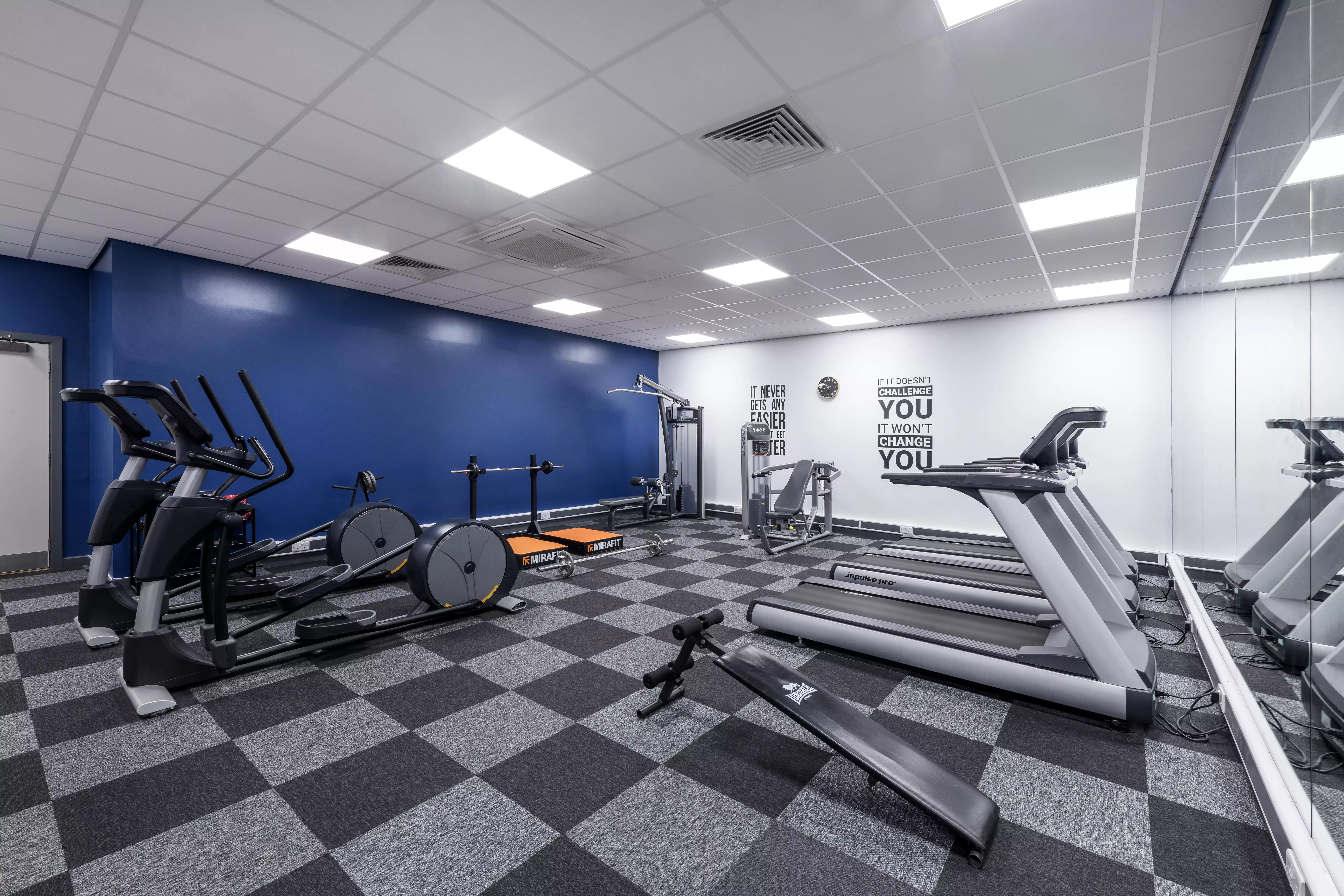 Treadmills elliptical weight bench gym fitness area at Hope Street in Liverpool Student Accommodation