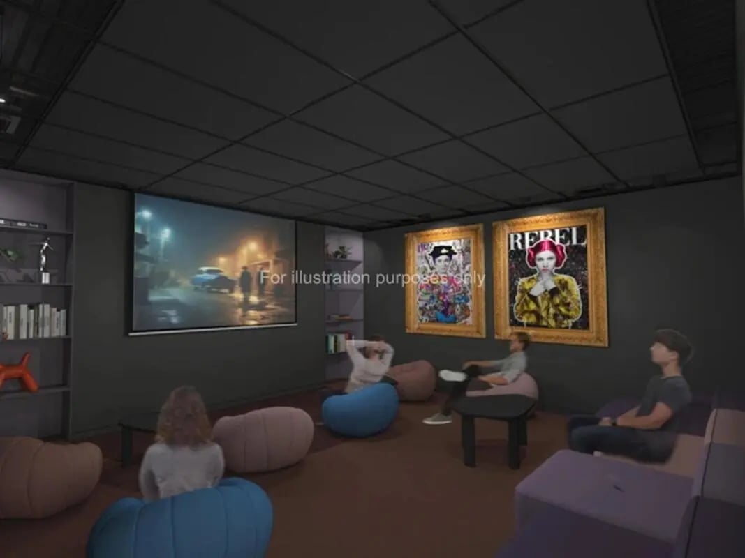 Beanbag chairs and artwork in communal area at Discovery Studios in Dundee Student Accommodation
