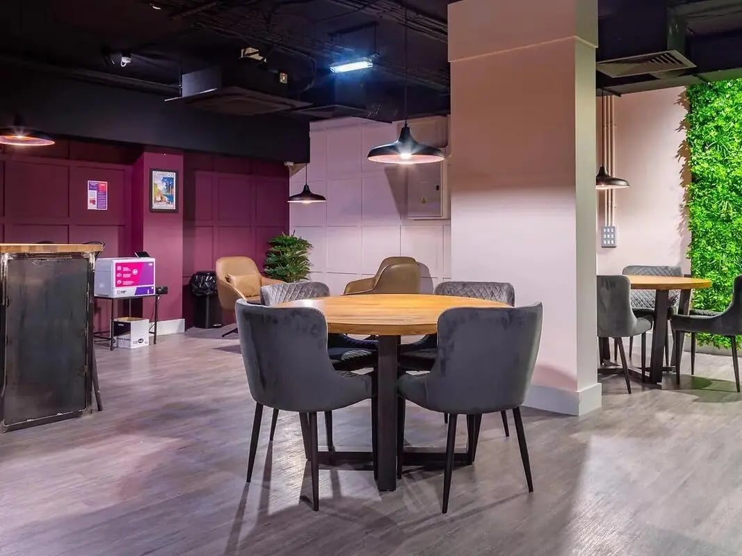 Round table with chairs study area at CB1-Cambridge in Cambridge Student Accommodation
