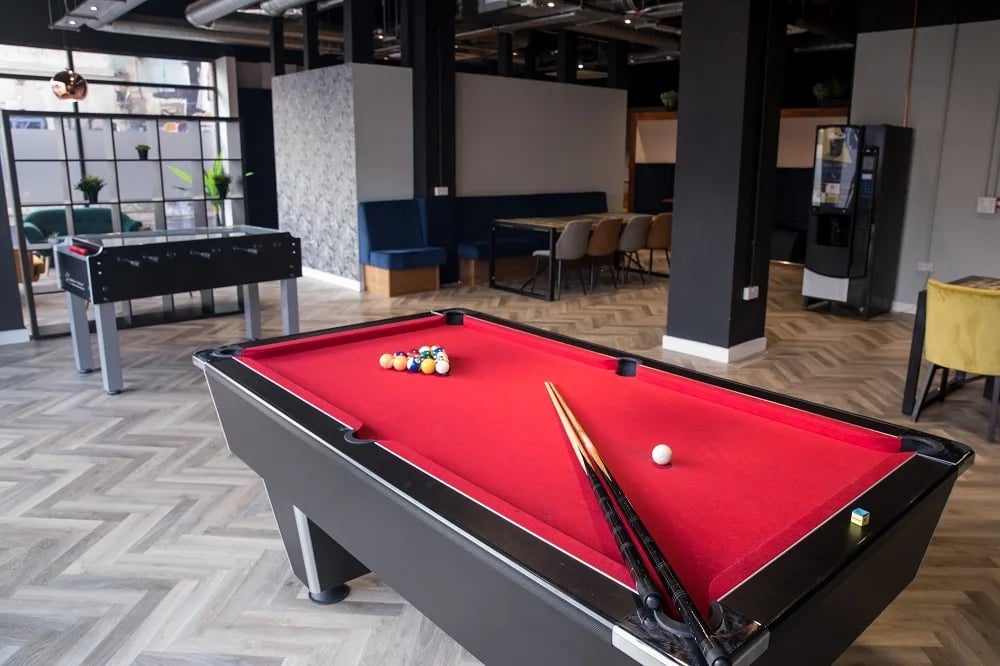Pool table foosball table vending machine lounge area at City Heights - Cardiff in Cardiff Student Accommodation
