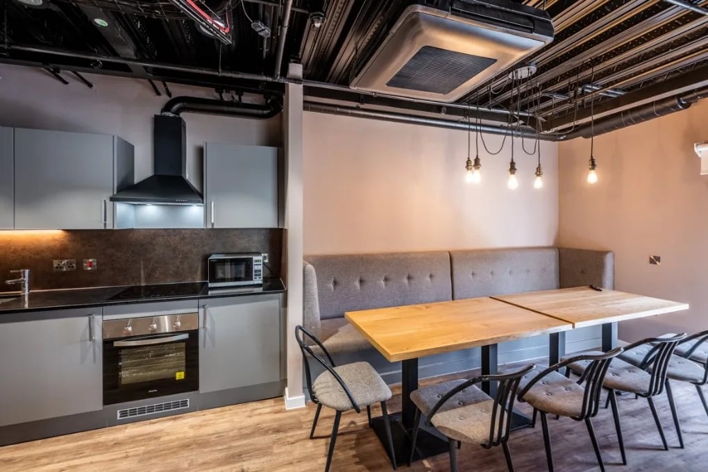 Modern kitchen with dining area and booth seating kitchen at Murieston Crescent - Edinburgh in Edinburgh Student Accommodation