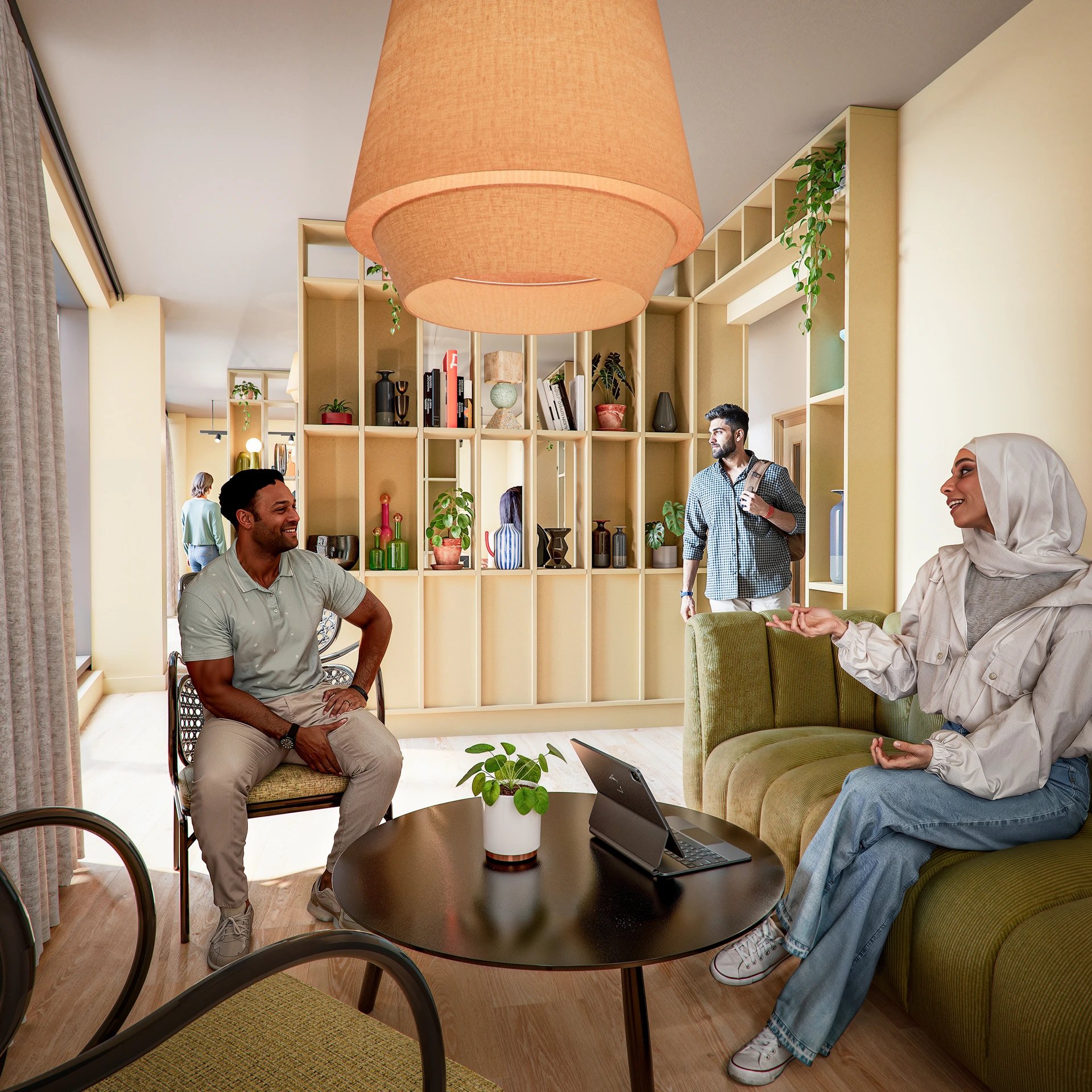 People socializing in a communal living room area at Avon Point in Bristol Student Accommodation