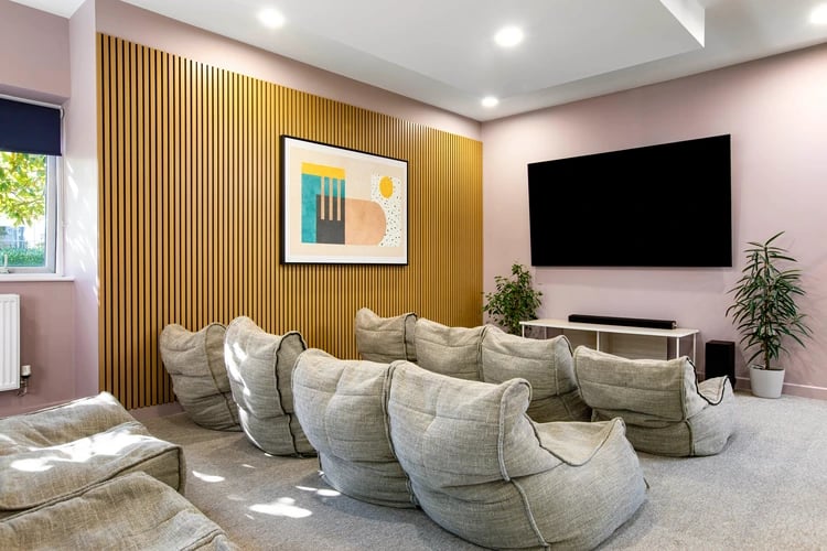 Beanbag chairs and television in lounge area at Pier Quays in Medway Student Accommodation