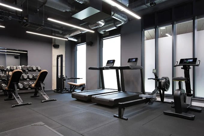 Dumbbells treadmills rowing machine exercise bike gym at Campbell House in Bristol Student Accommodation