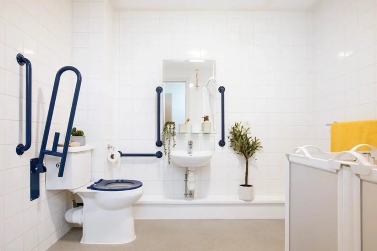 Toilet sink grab bars and plants bathroom at Kelvin Court in Glasgow Student Accommodation