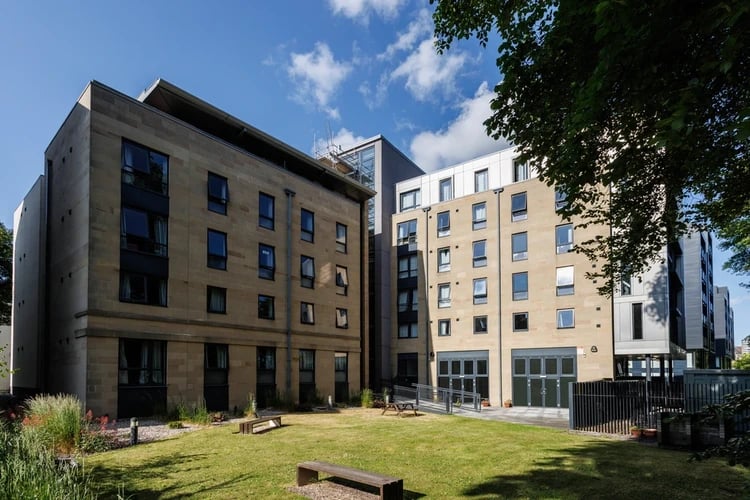 Modern student accommodation building with grass exterior at Chalmers Street in Edinburgh Student Accommodation