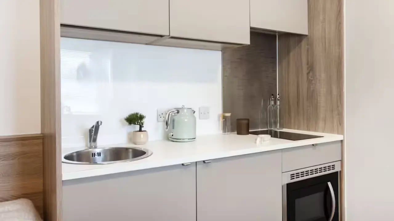 Sink kettle plant microwave kitchen at Berkshire House Reading in Reading Student Accommodation