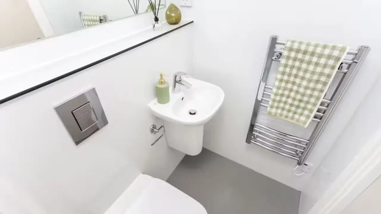 Sink toilet heated towel rail bathroom at Gillows in Lancaster Student Accommodation