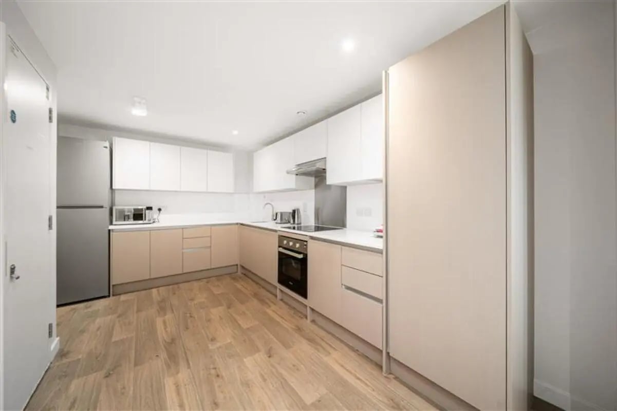 Modern kitchen with appliances and cabinets kitchen at Cathedral Park in Bristol Student Accommodation