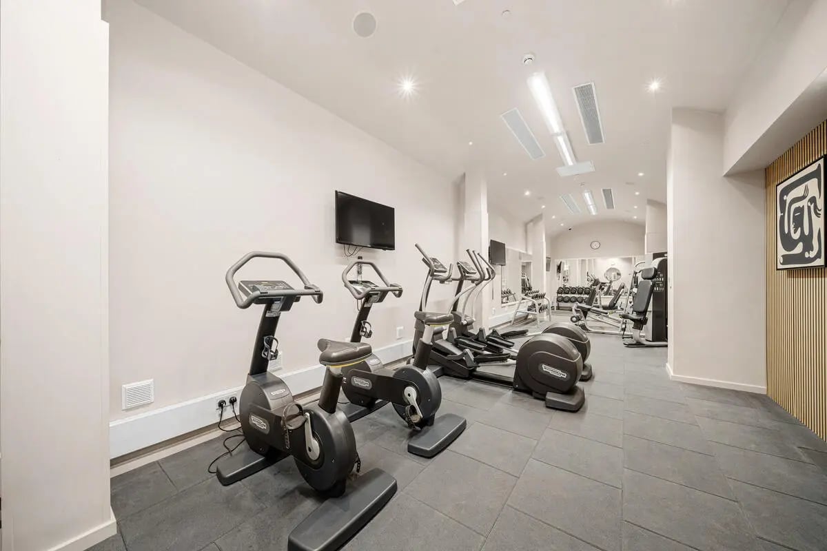 Stationary bikes treadmills and weight machines gym at Cathedral Park in Bristol Student Accommodation