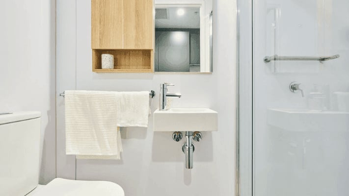 Toilet sink and shower unit bathroom at UniLodge Melbourne Flagstaff in Melbourne Student Accommodation