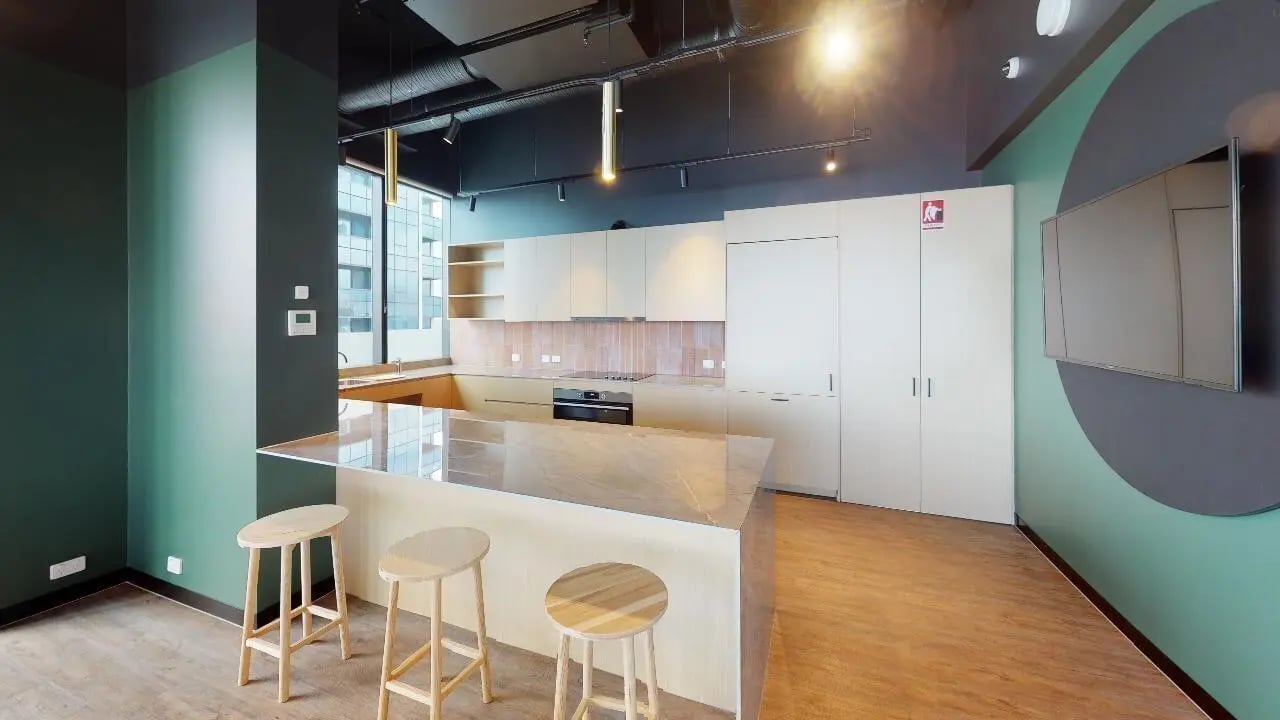 Kitchen island and stools modern kitchen at Unilodge Melbourne City in Melbourne Student Accommodation