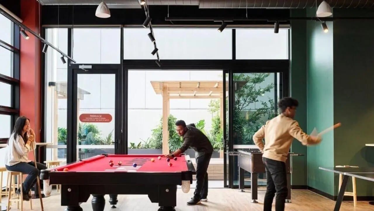 Pool table foosball and table tennis game area at Unilodge Melbourne City in Melbourne Student Accommodation