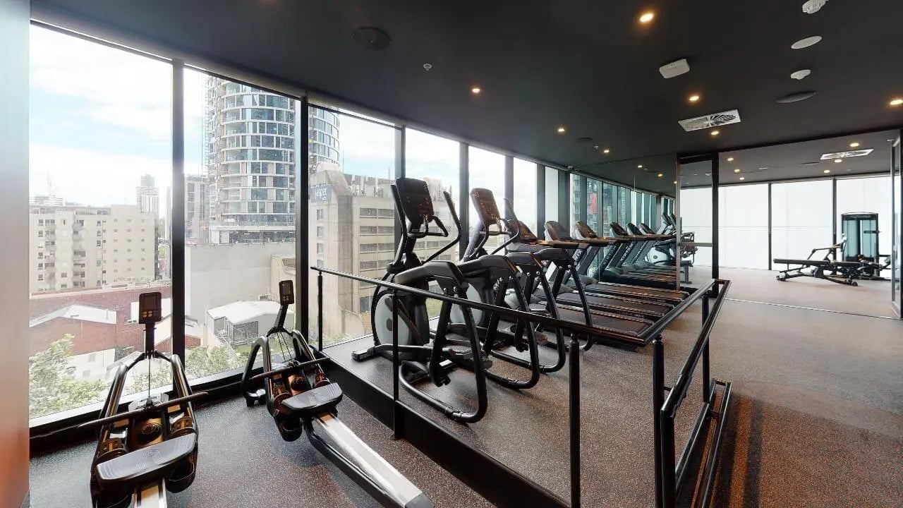 Treadmills elliptical and rowers Gym at Unilodge Melbourne City in Melbourne Student Accommodation