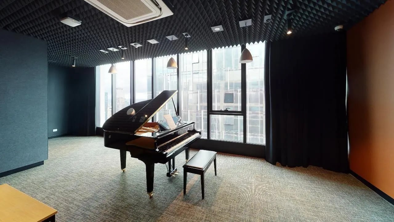 Grand piano and bench studio area at Unilodge Melbourne City in Melbourne Student Accommodation