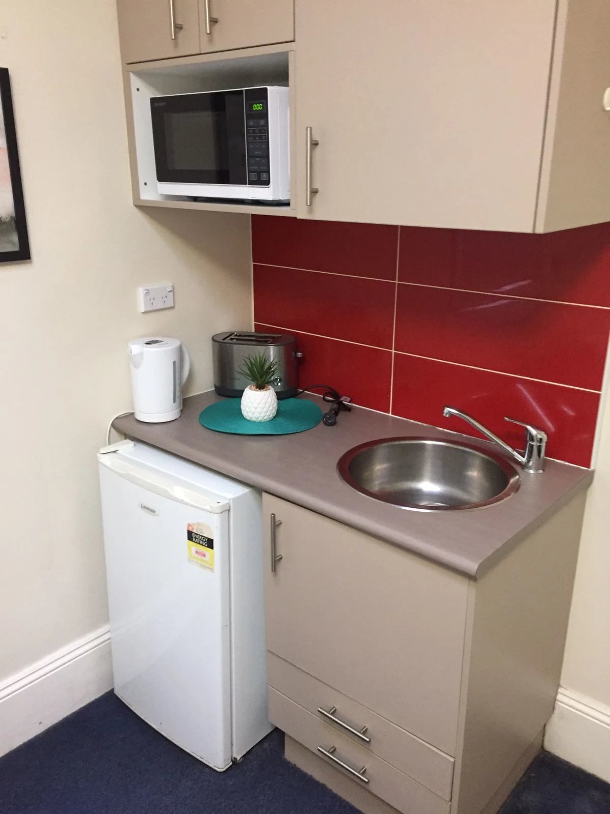 Microwave fridge kettle toaster sink kitchen at ume Redfern in Sydney Student Accommodation