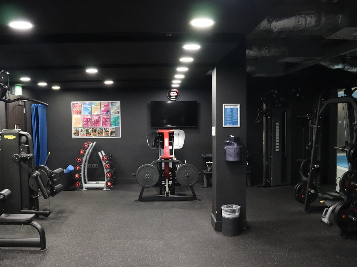 Gym equipment weights rack and television gym at Spring Mews in London Student Accommodation