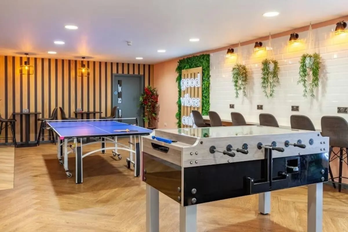 Ping pong table foosball table lounge area at Crown House - Reading in Reading Student Accommodation