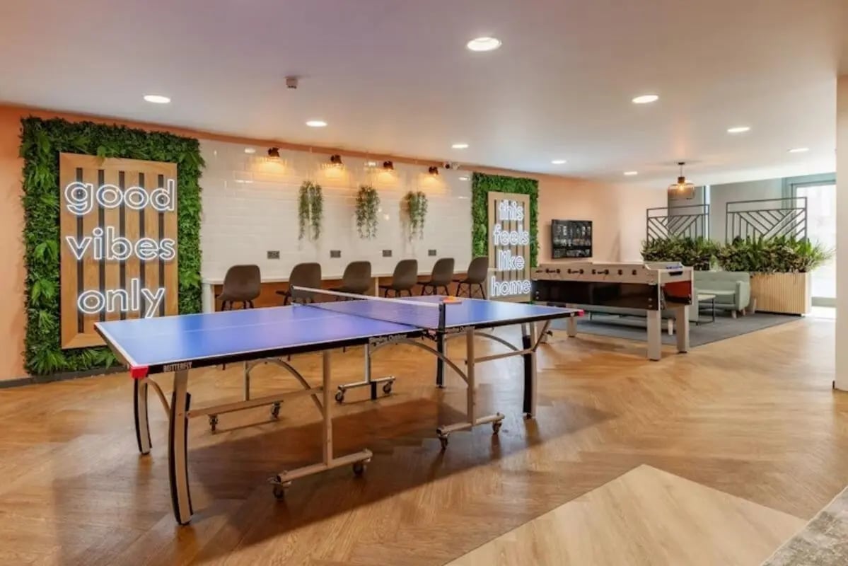 Ping pong table foosball table lounge area at Crown House - Reading in Reading Student Accommodation