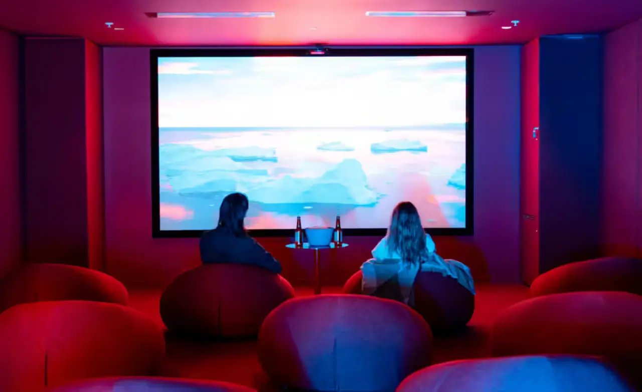 Bean bags and screen in entertainment room at Scape Victoria Street in Melbourne Student Accommodation