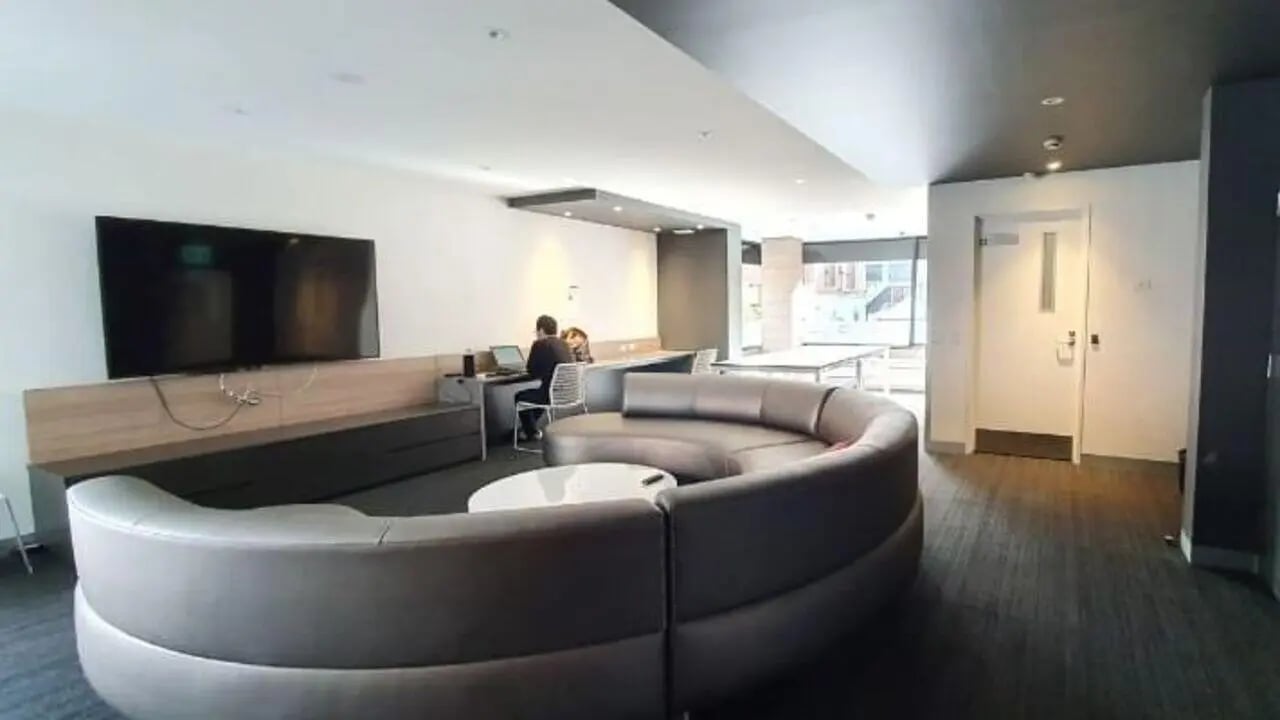 Sofa television students working communal area at Student Living On Campus in Melbourne Student Accommodation